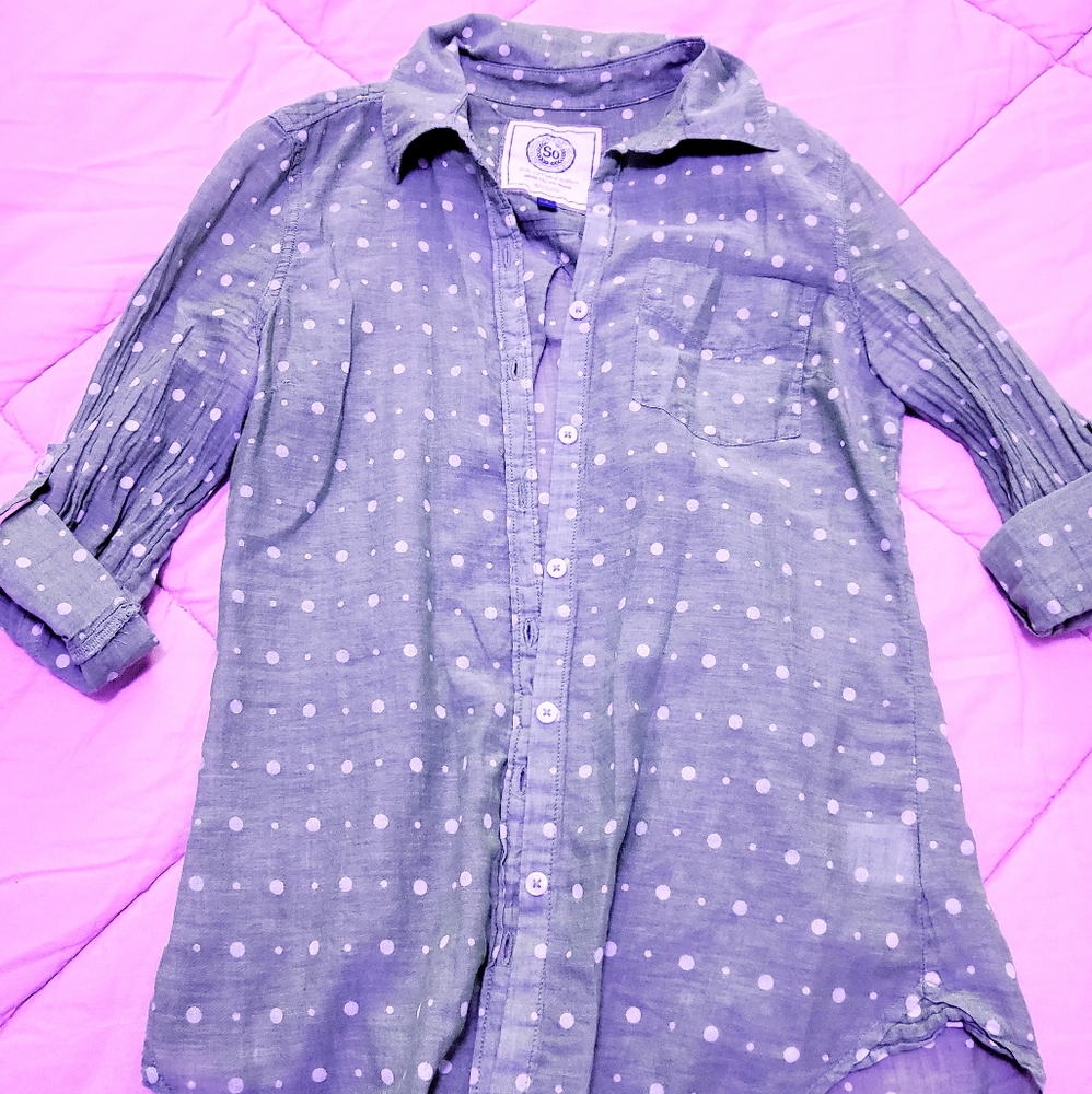 Purple Polka Dot Button-Up Top